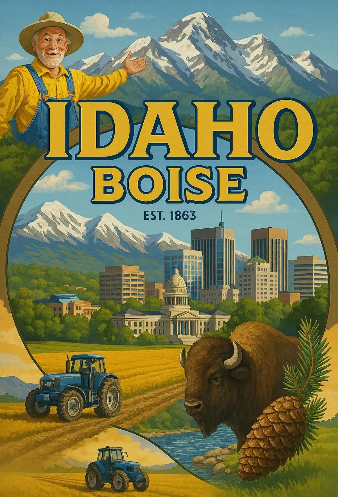 Boise Idaho Heritage Vintage Travel Poster PosterGoat
