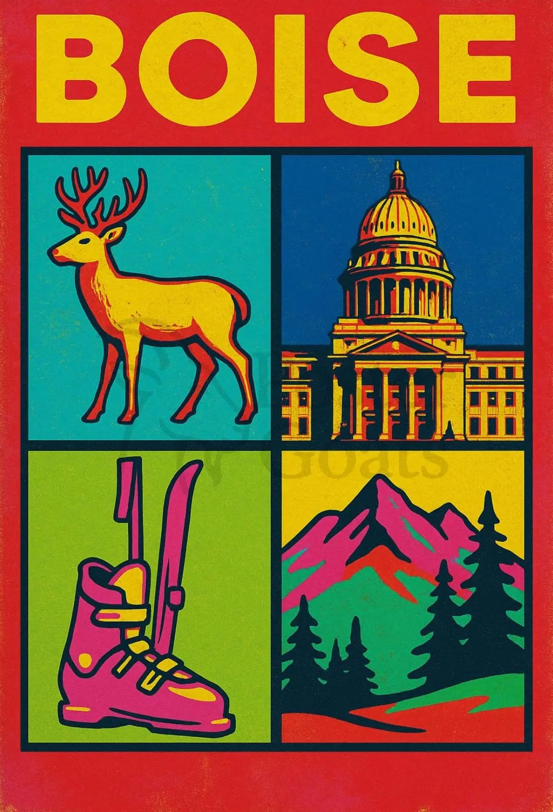 Boise Vibrant Pop-Art Cityscape Travel Poster PosterGoat