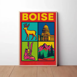 Boise Vibrant Pop-Art Cityscape Travel Poster PosterGoat