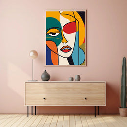 Bold Geometric Abstract Human Face Artistic Poster PosterGoat