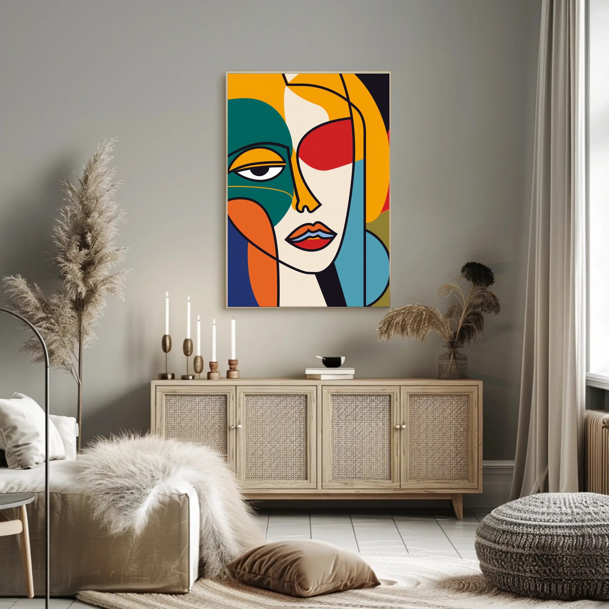 Bold Geometric Abstract Human Face Artistic Poster PosterGoat