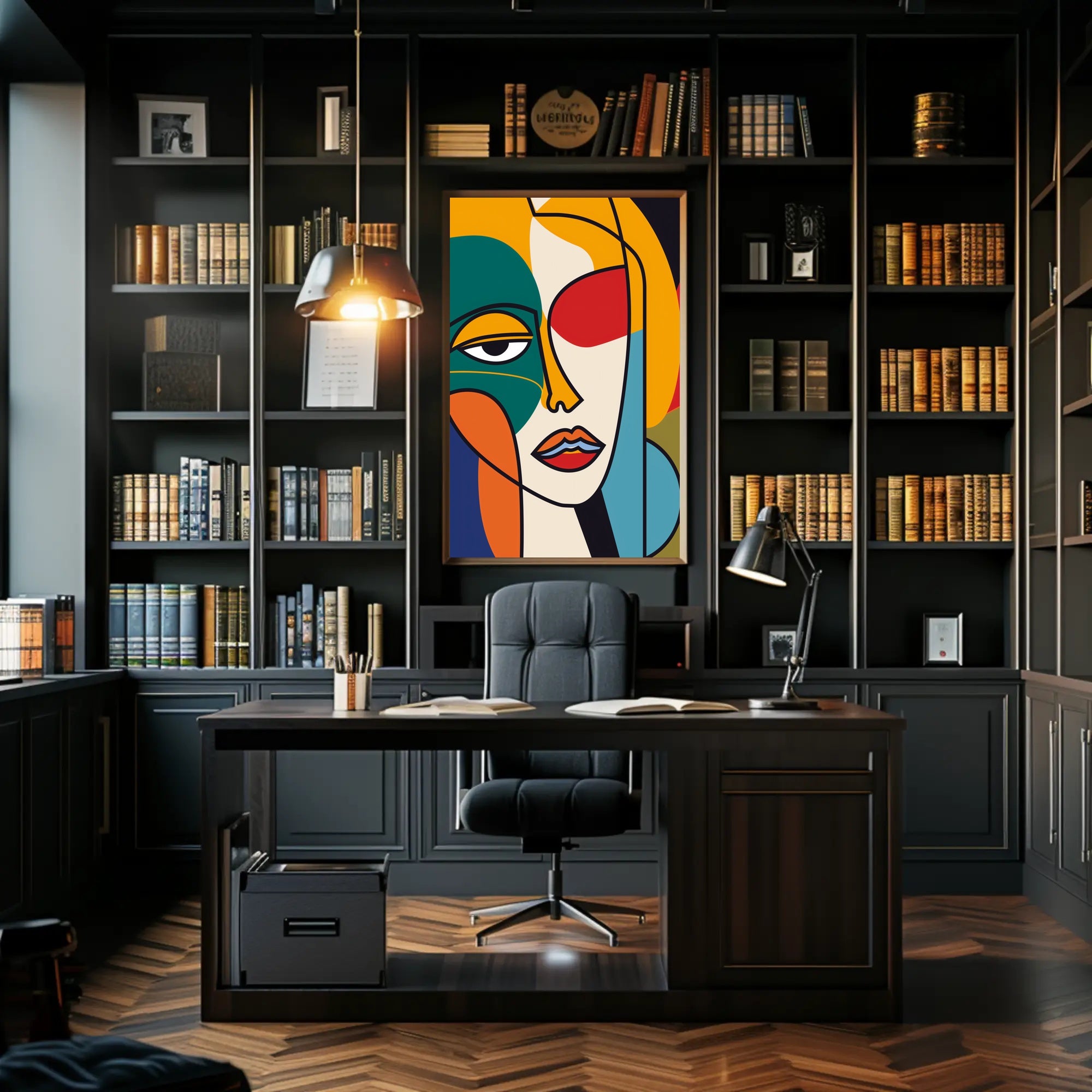 Bold Geometric Abstract Human Face Artistic Poster PosterGoat