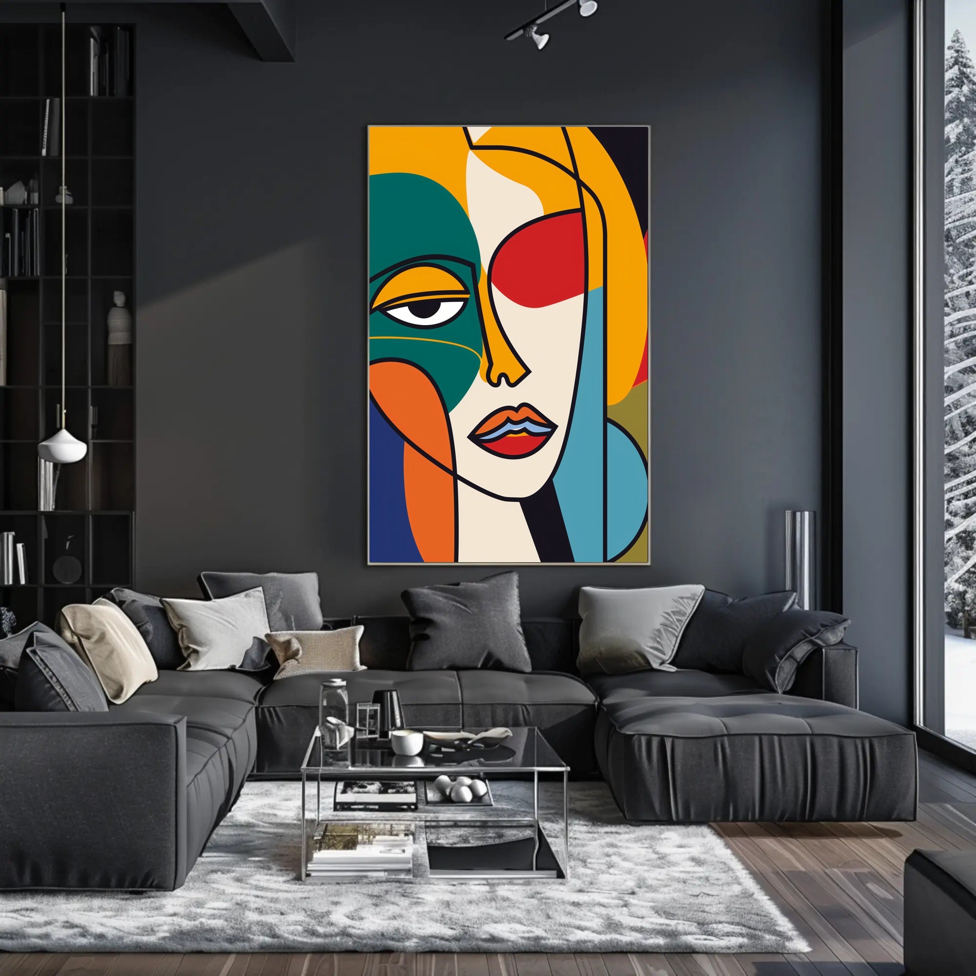 Bold Geometric Abstract Human Face Artistic Poster PosterGoat
