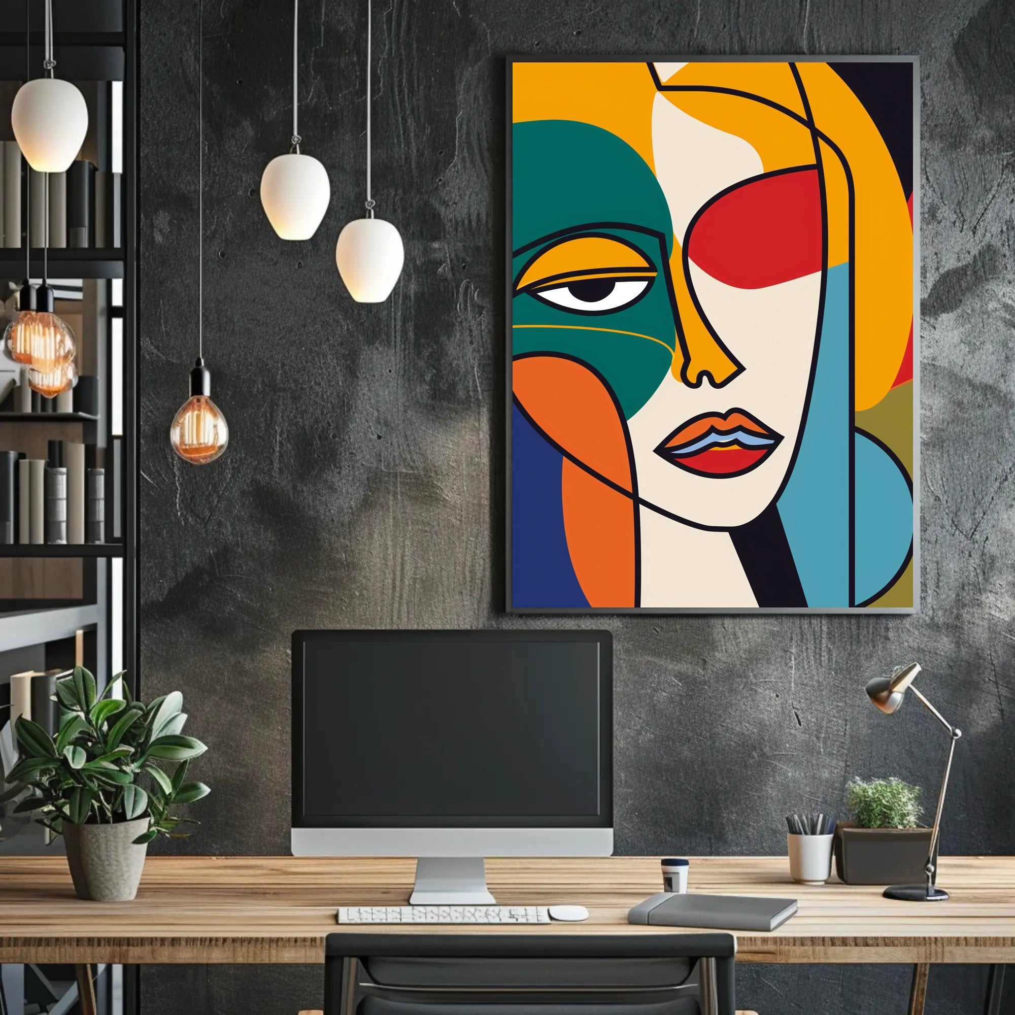 Bold Geometric Abstract Human Face Artistic Poster PosterGoat