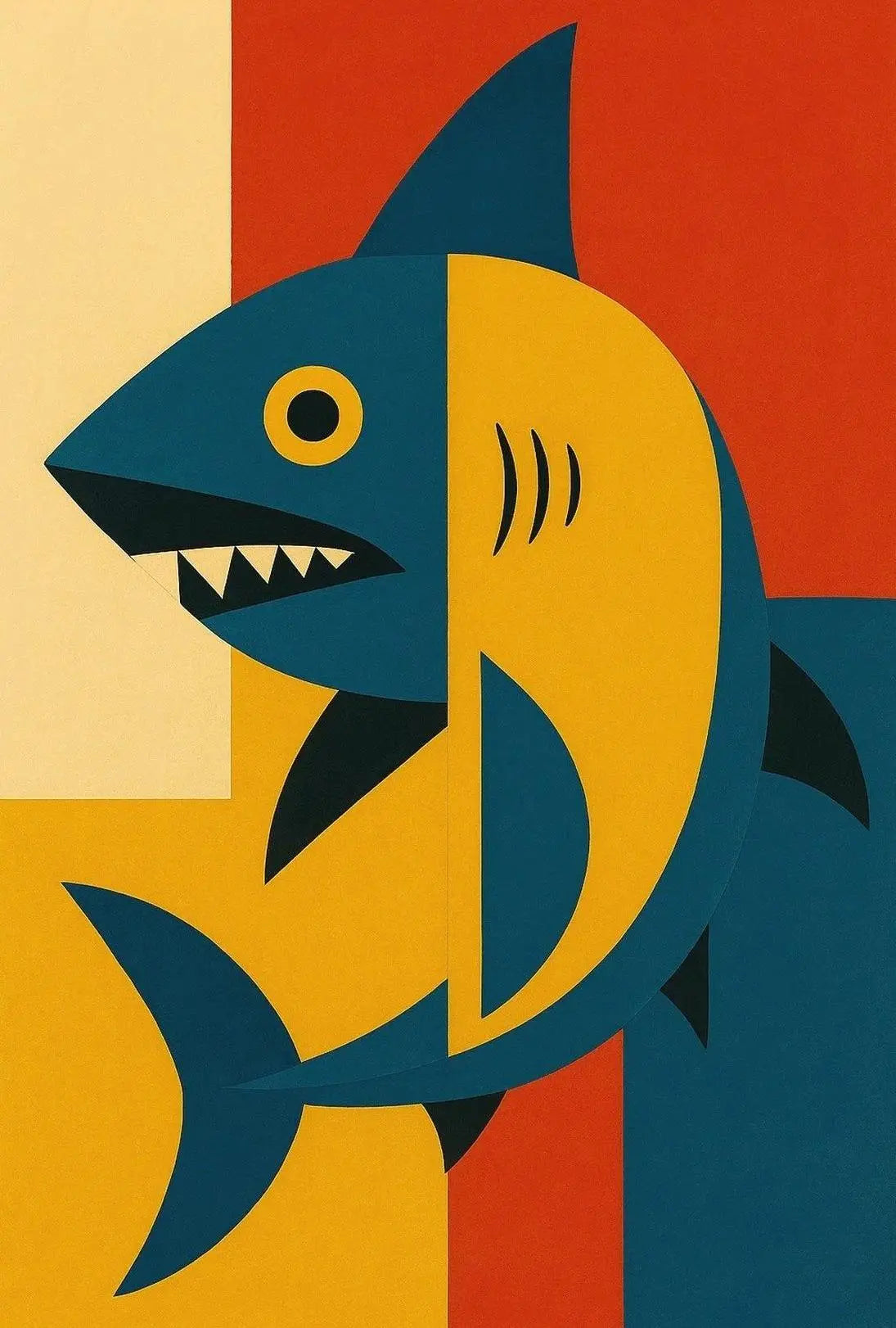 Bold Geometric Shark Art Print - Abstract, Artistic Poster PosterGoat