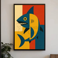 Bold Geometric Shark Art Print - Abstract, Artistic Poster PosterGoat