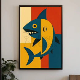 Bold Geometric Shark Art Print - Abstract, Artistic Poster PosterGoat
