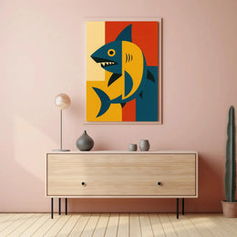 Bold Geometric Shark Art Print - Abstract, Artistic Poster PosterGoat