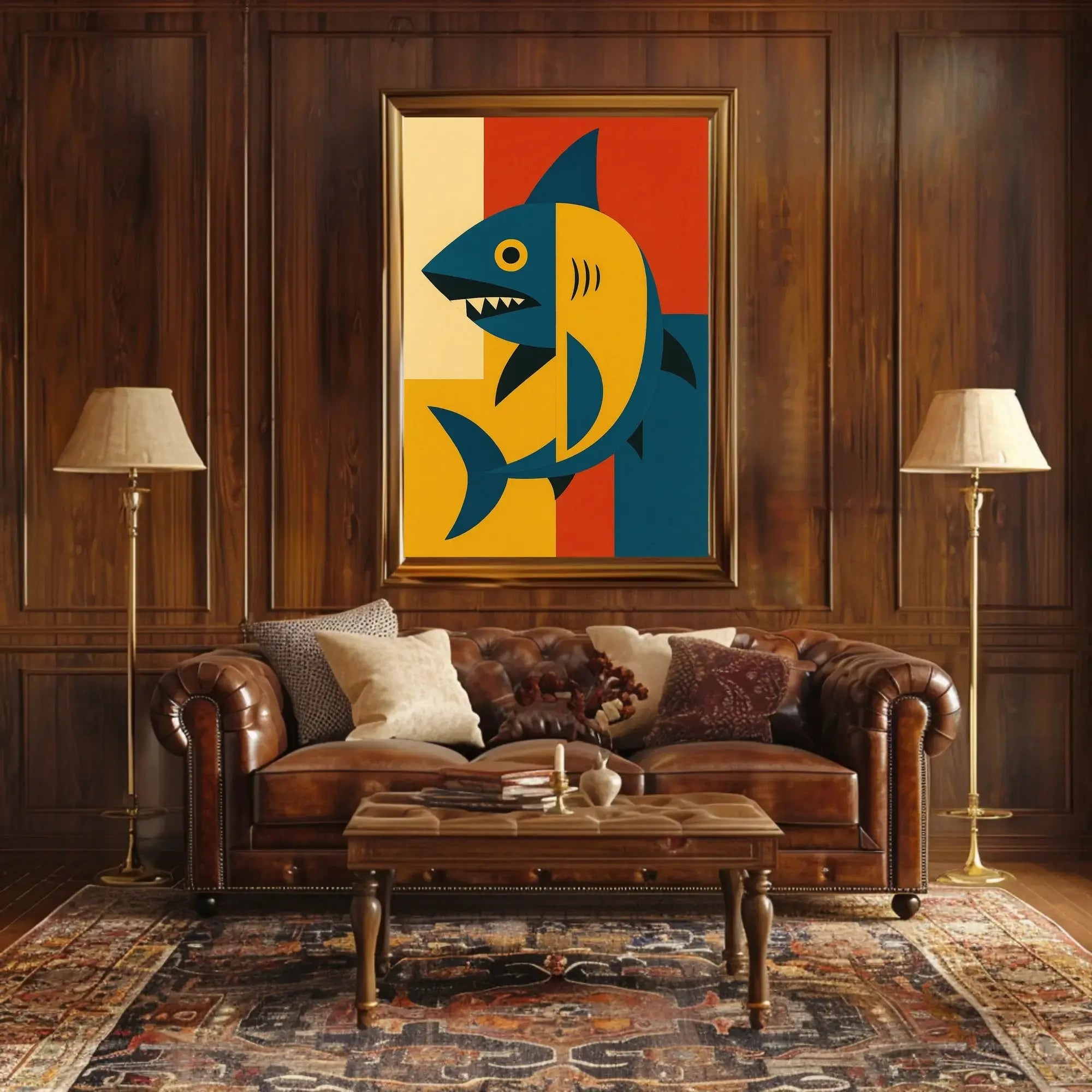 Bold Geometric Shark Art Print - Abstract, Artistic Poster PosterGoat