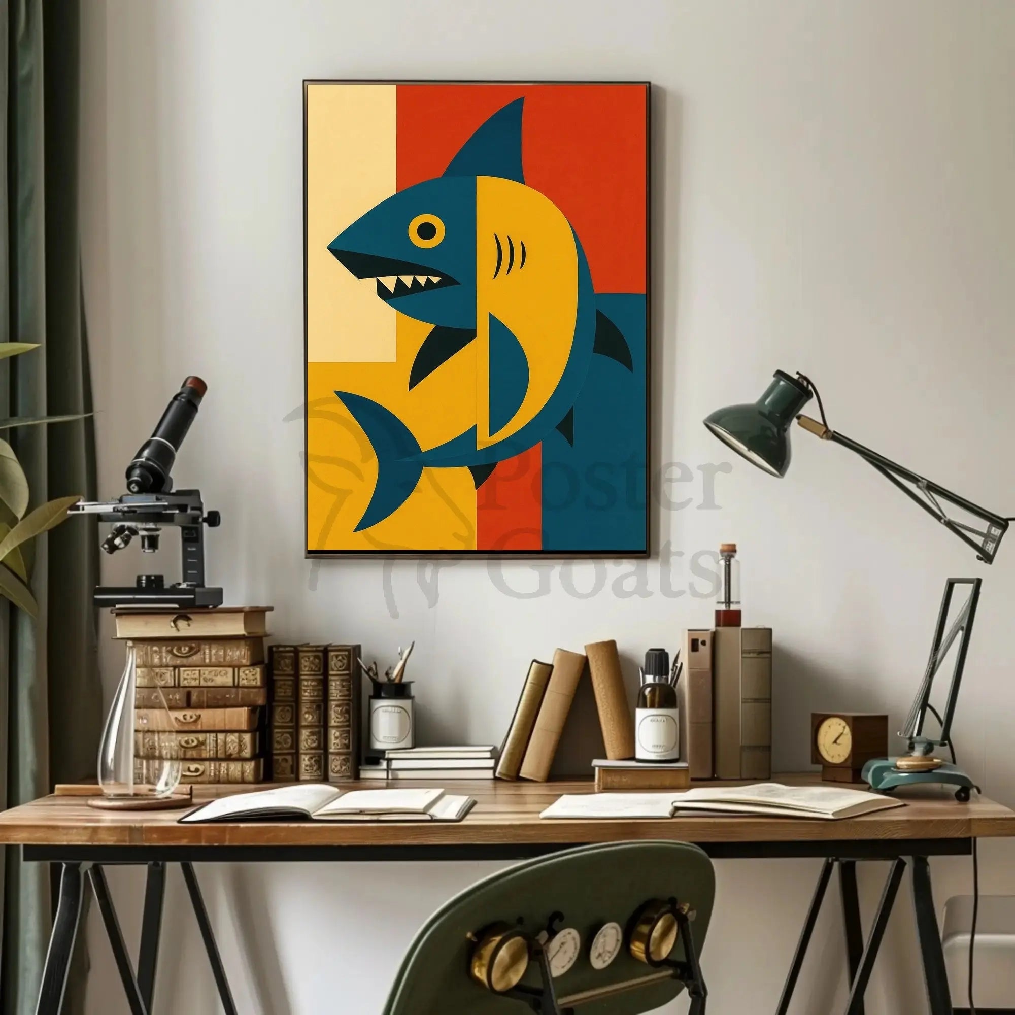 Bold Geometric Shark Art Print - Abstract, Artistic Poster PosterGoat