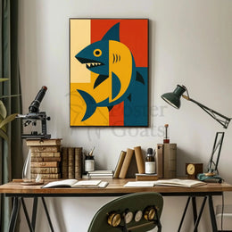 Bold Geometric Shark Art Print - Abstract, Artistic Poster PosterGoat