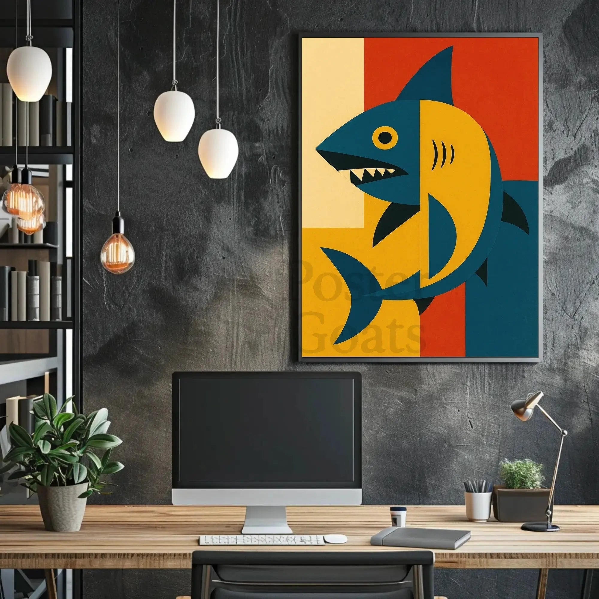 Bold Geometric Shark Art Print - Abstract, Artistic Poster PosterGoat