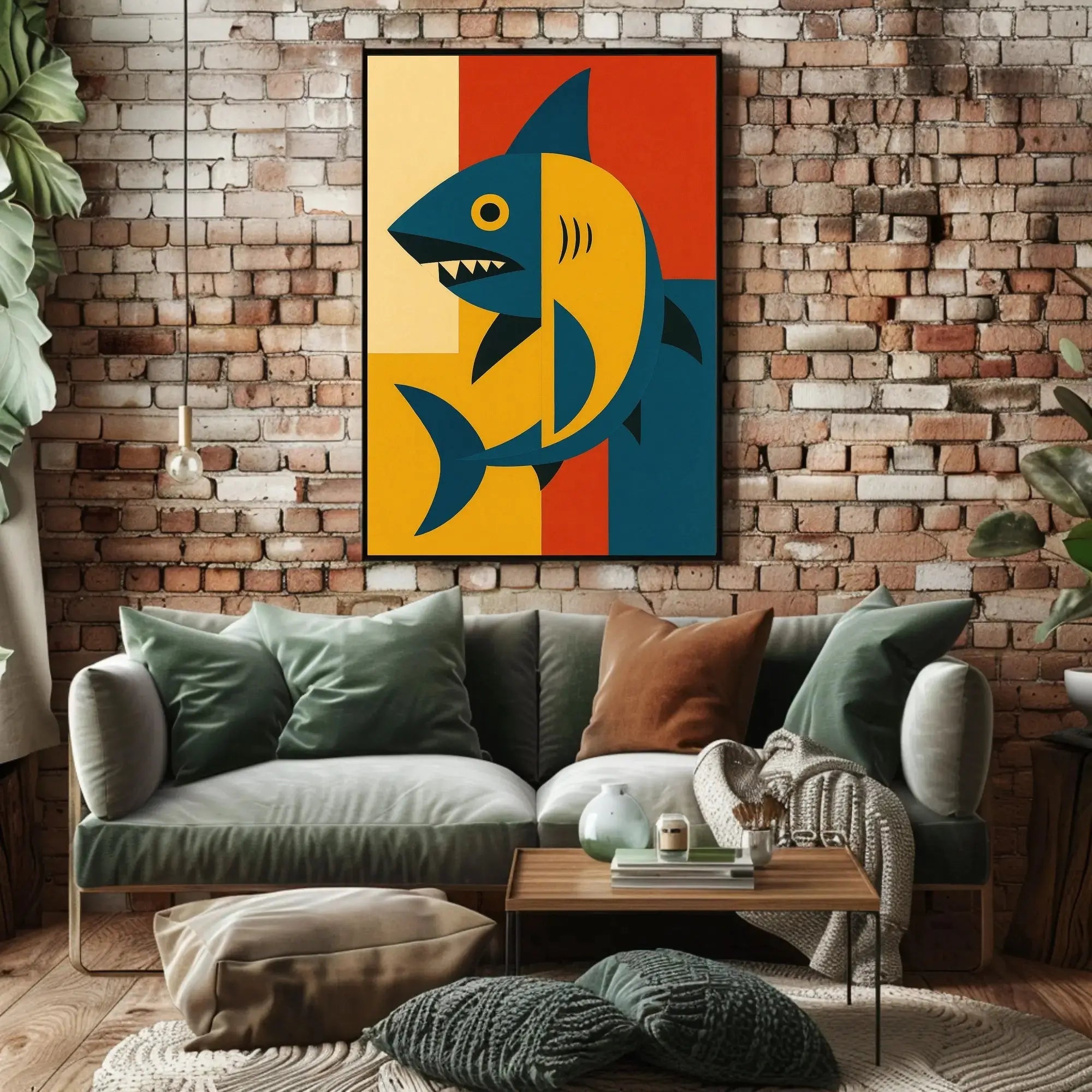 Bold Geometric Shark Art Print - Abstract, Artistic Poster PosterGoat