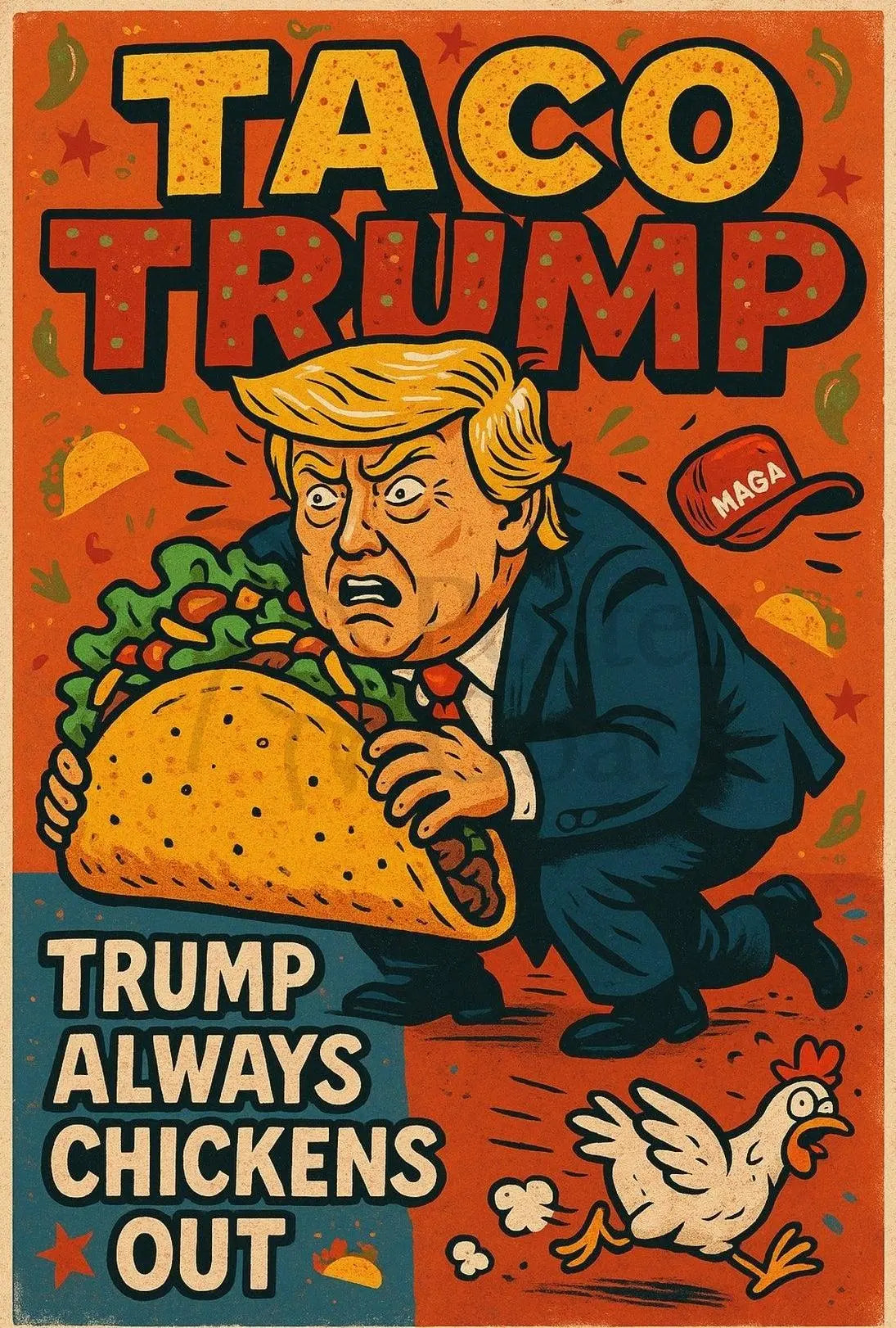 Bold Trump caricature satirical comic art political poster PosterGoat