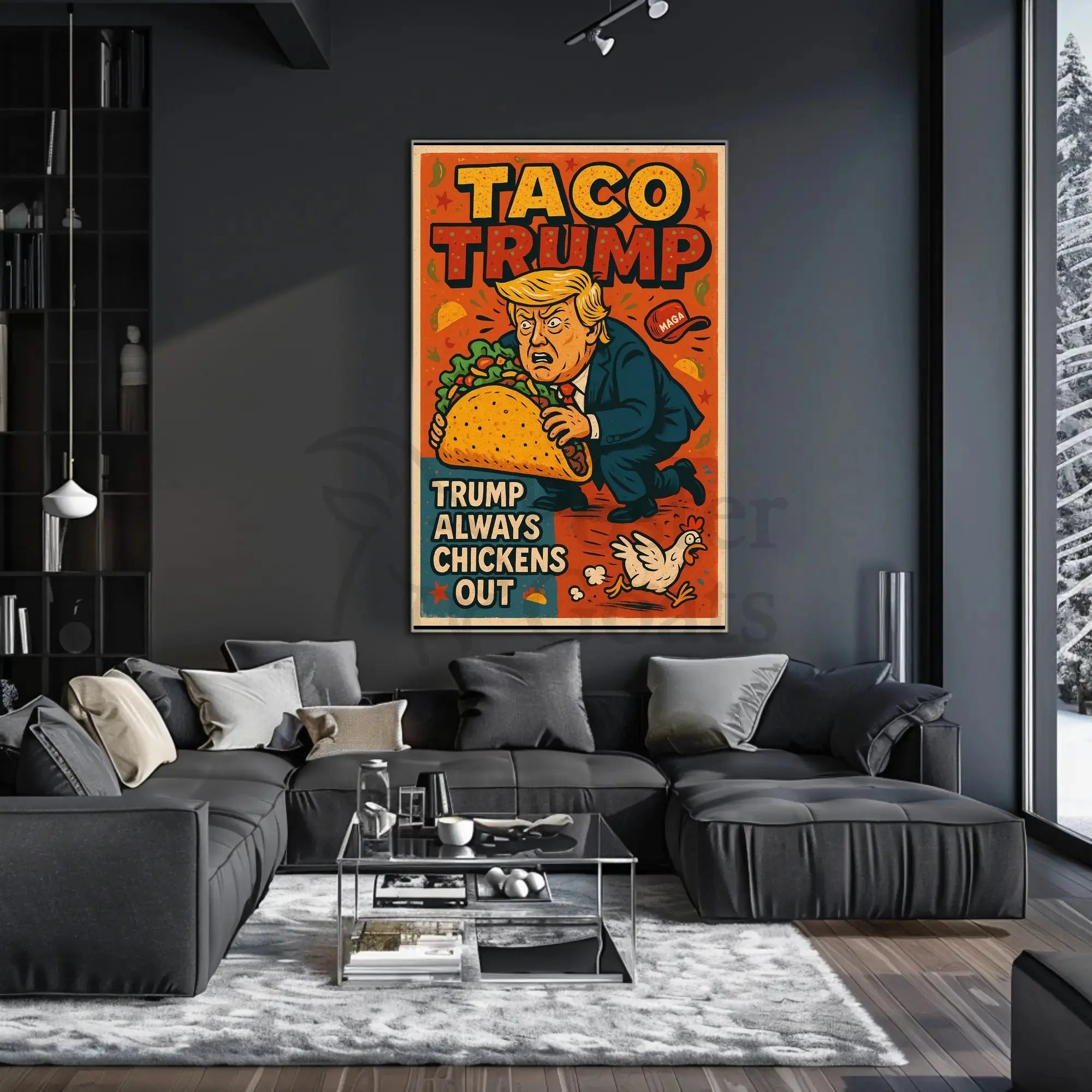 Bold Trump caricature satirical comic art political poster PosterGoat
