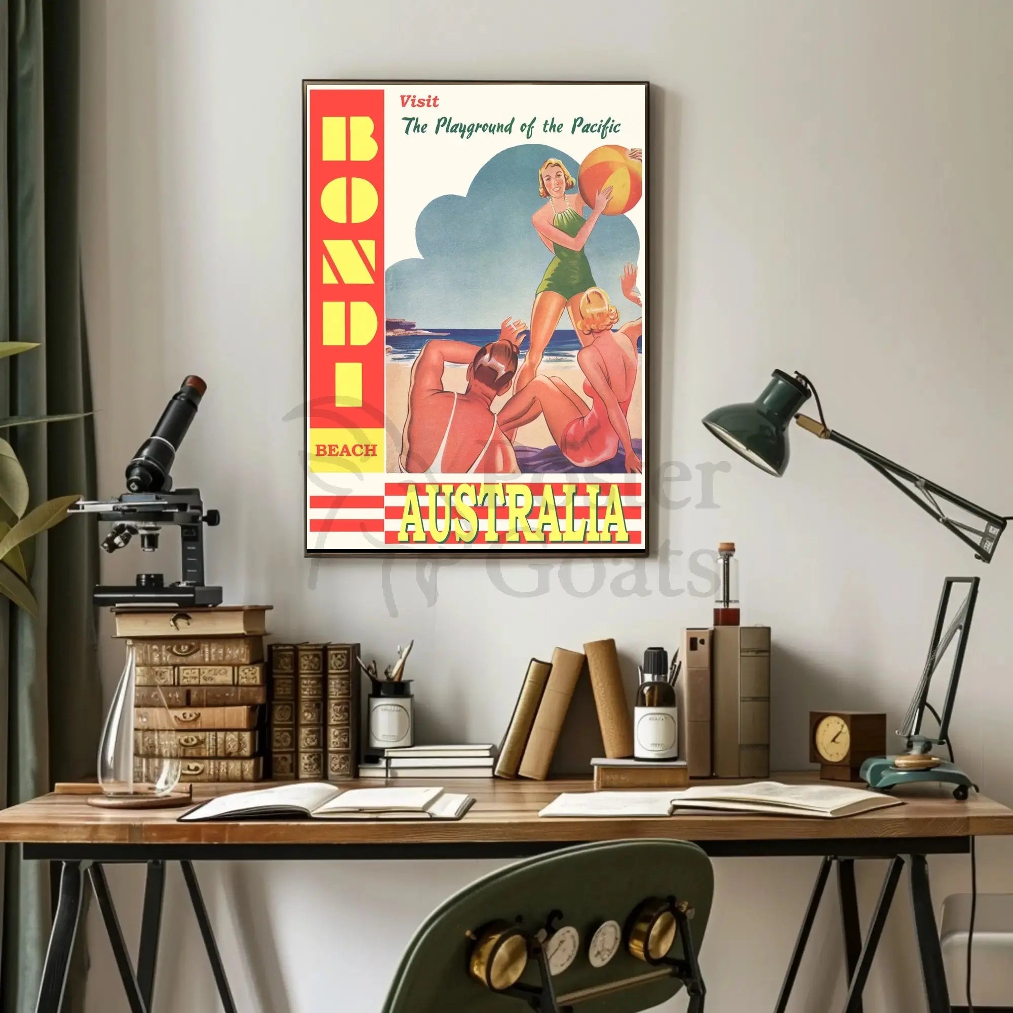 Bondi Beach Playground of the Pacific Vintage Travel Poster PosterGoat