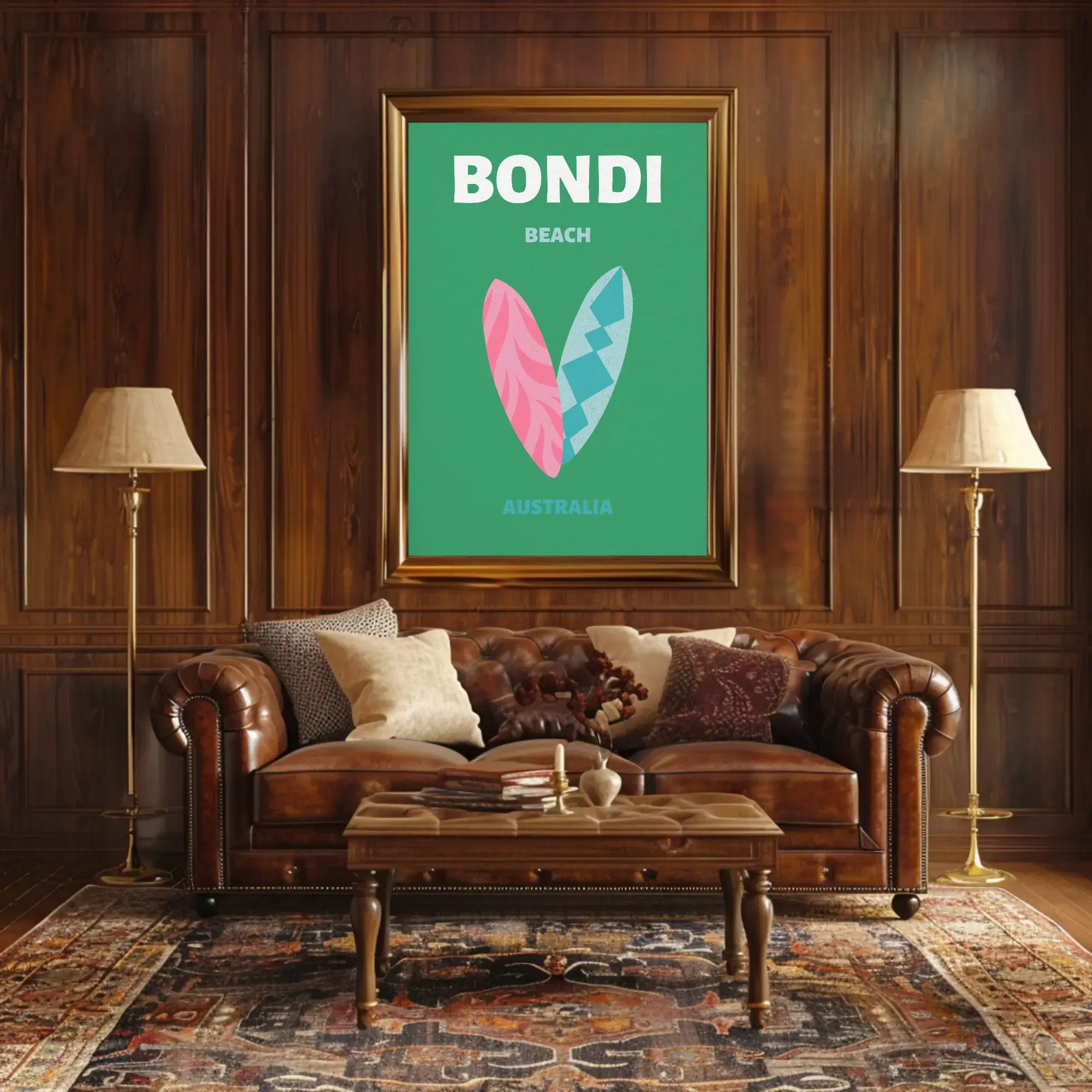 Bondi Beach Surfboards Travel Poster PosterGoat