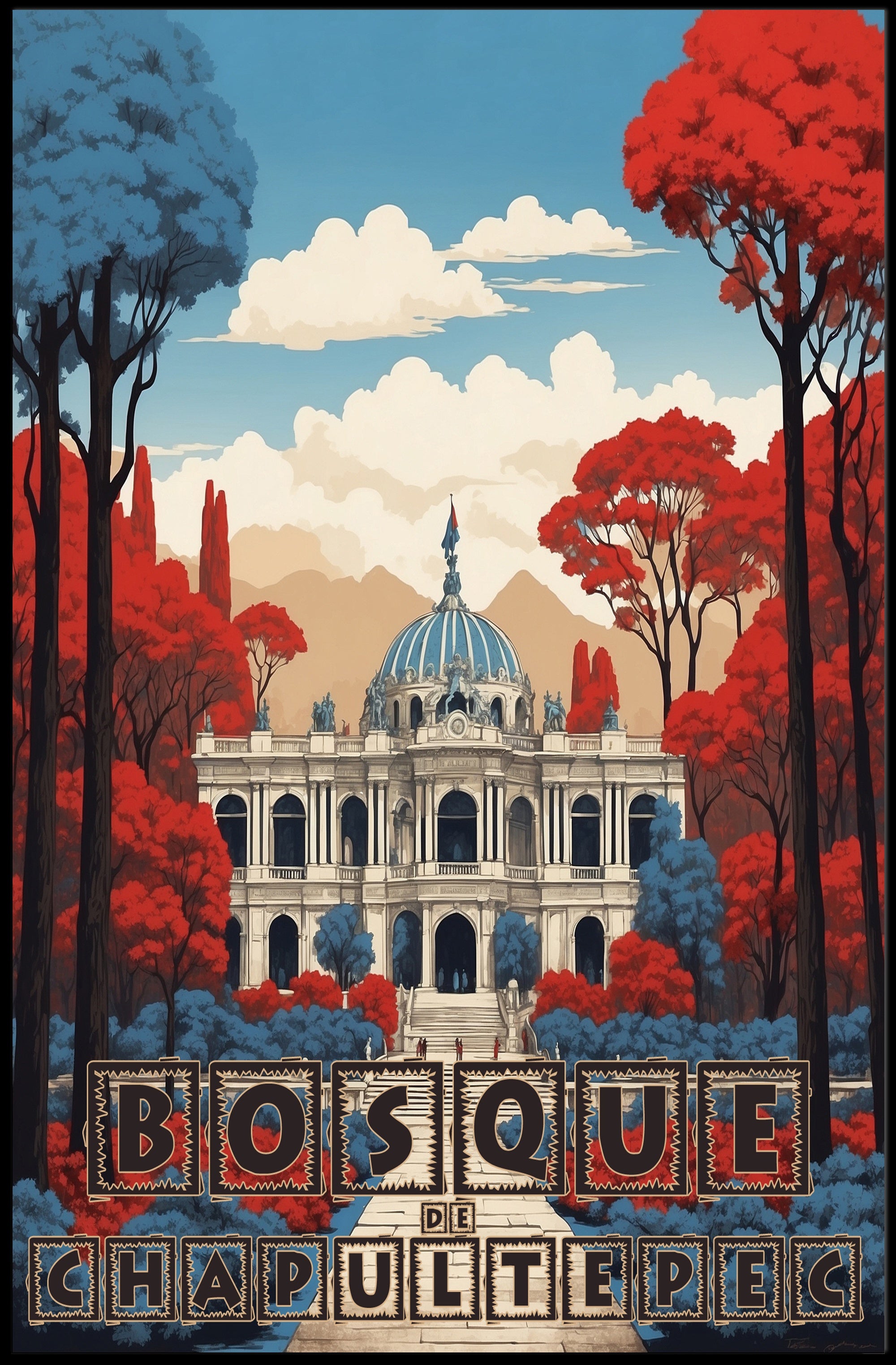 Bosque de Chapultepec Vibrant Fantasy Art Poster PosterGoat