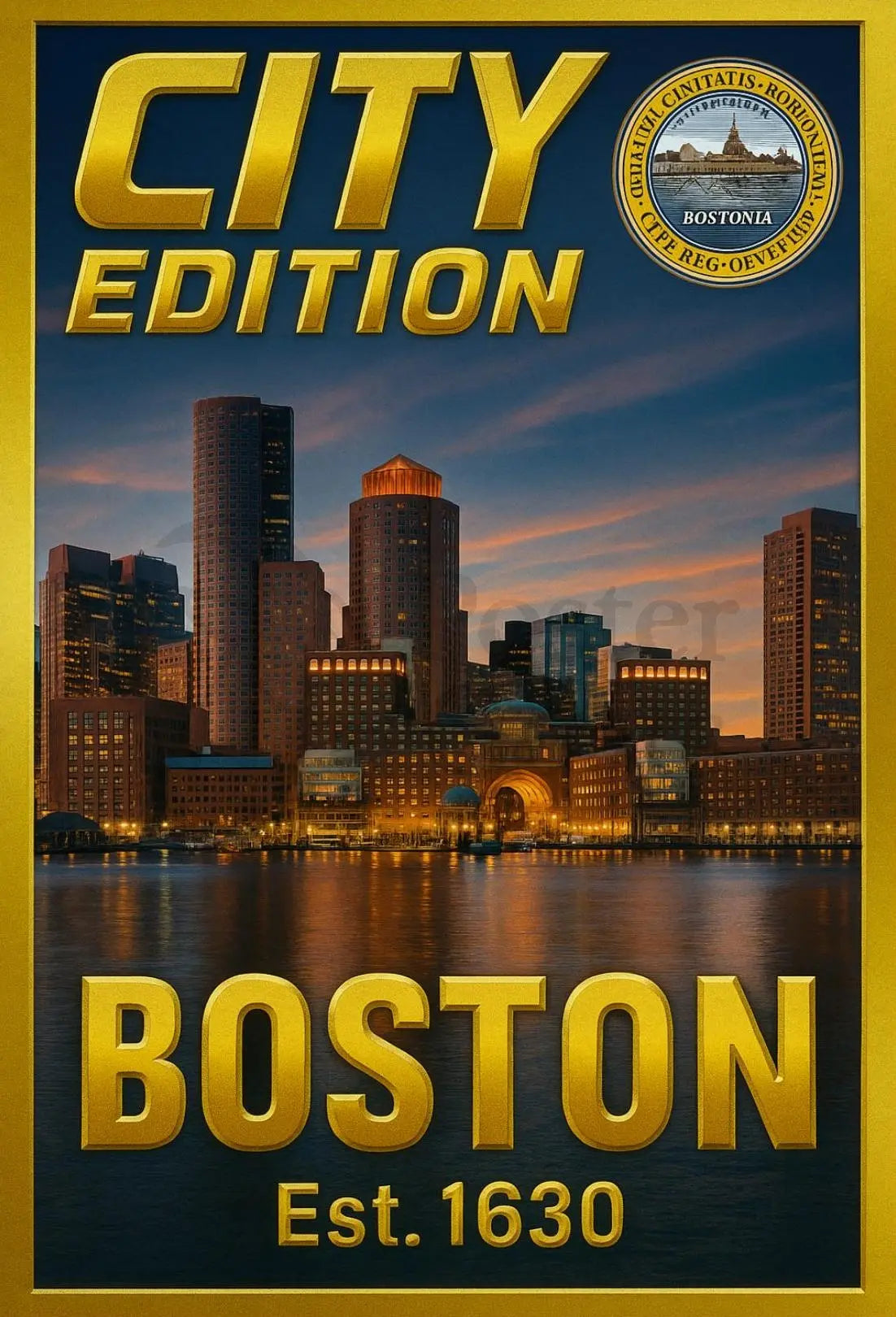 Boston Cityscape Commemorative Heritage Art Poster PosterGoat