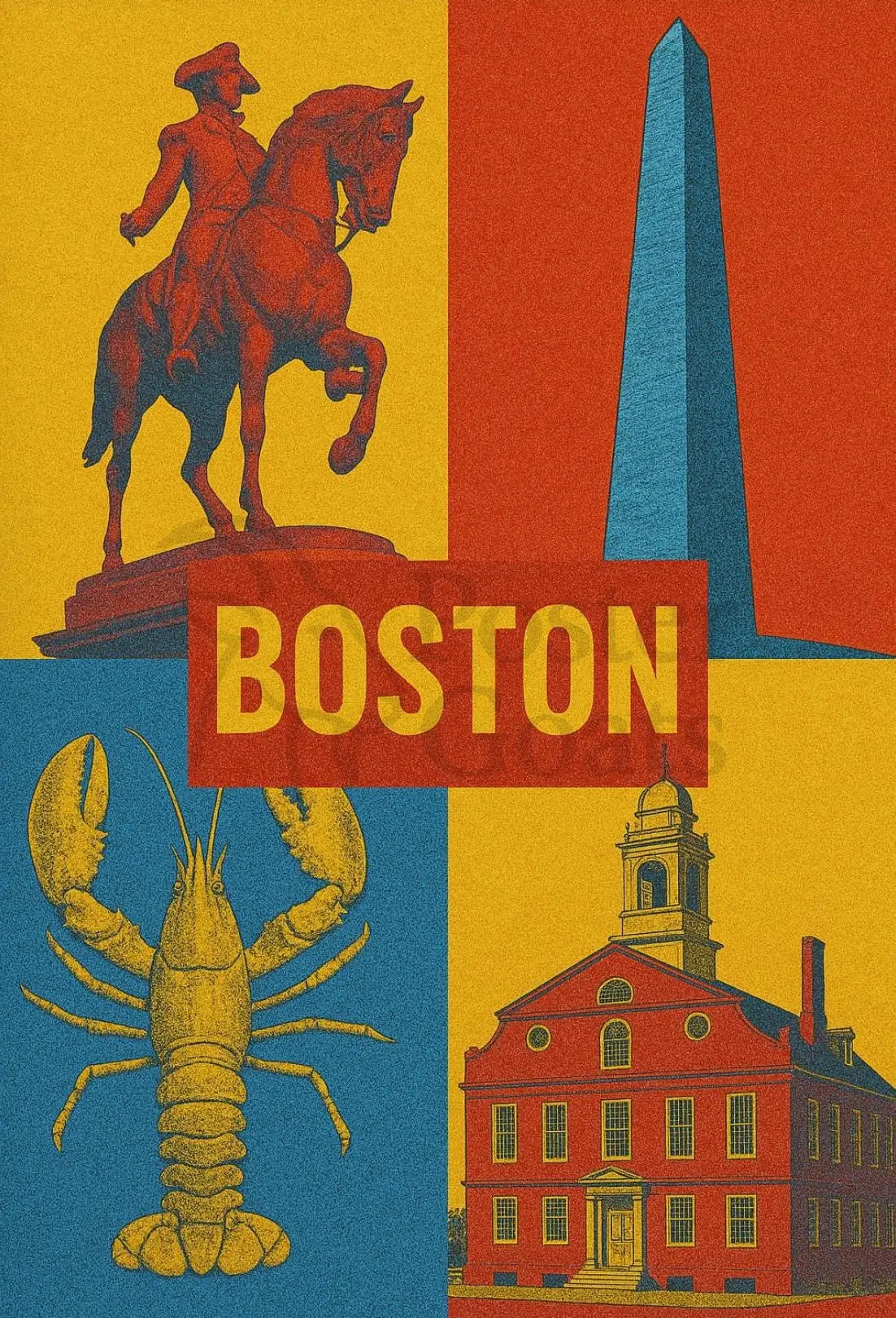 Boston Cityscape Vintage Art Cultural or Heritage Poster PosterGoat