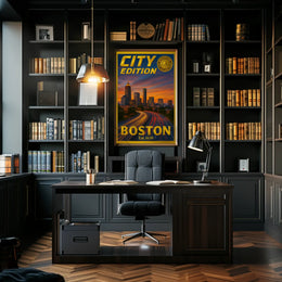 Boston Skyline Sunset: Modern City Edition Travel Poster PosterGoat