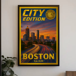 Boston Skyline Sunset: Modern City Edition Travel Poster PosterGoat