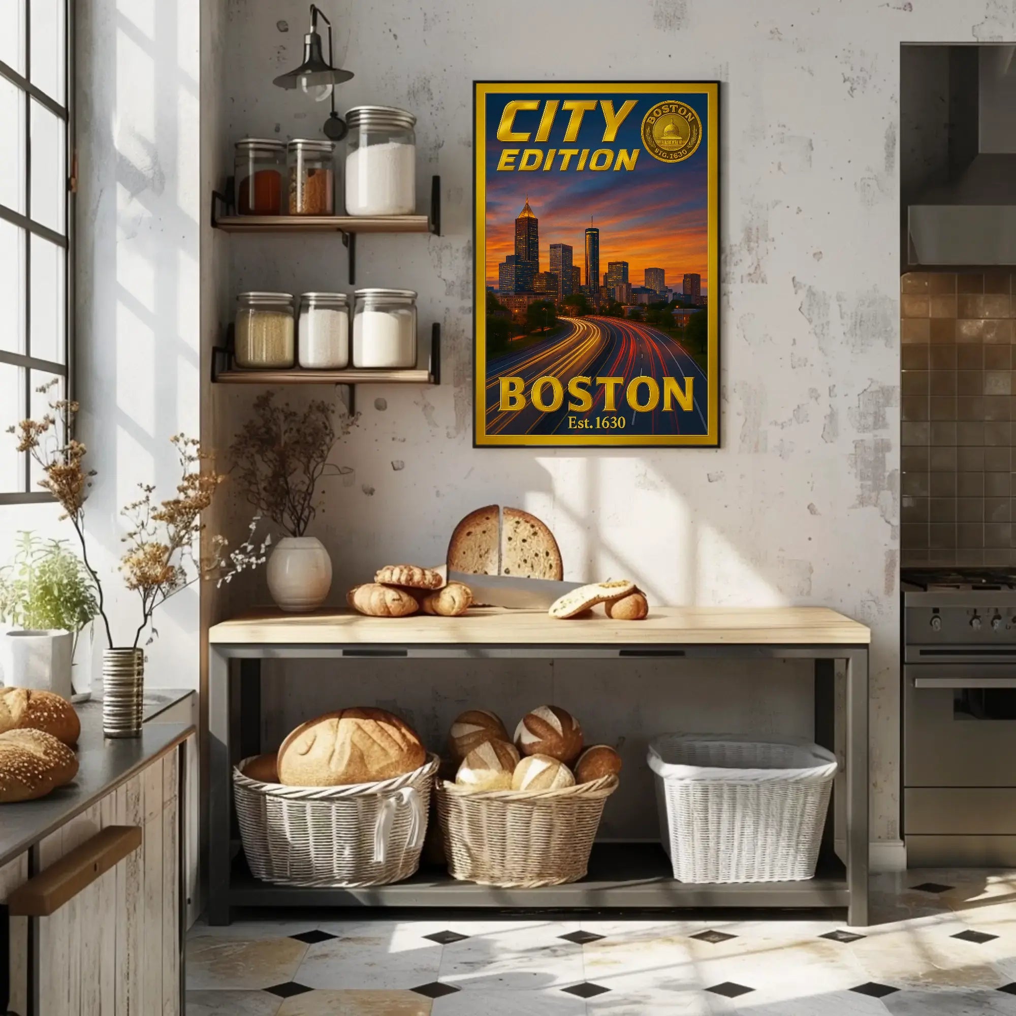 Boston Skyline Sunset: Modern City Edition Travel Poster PosterGoat