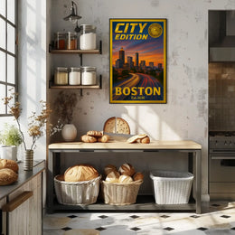 Boston Skyline Sunset: Modern City Edition Travel Poster PosterGoat