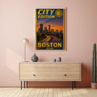 Boston Skyline Sunset: Modern City Edition Travel Poster PosterGoat