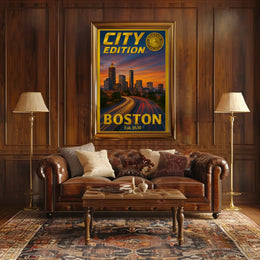 Boston Skyline Sunset: Modern City Edition Travel Poster PosterGoat
