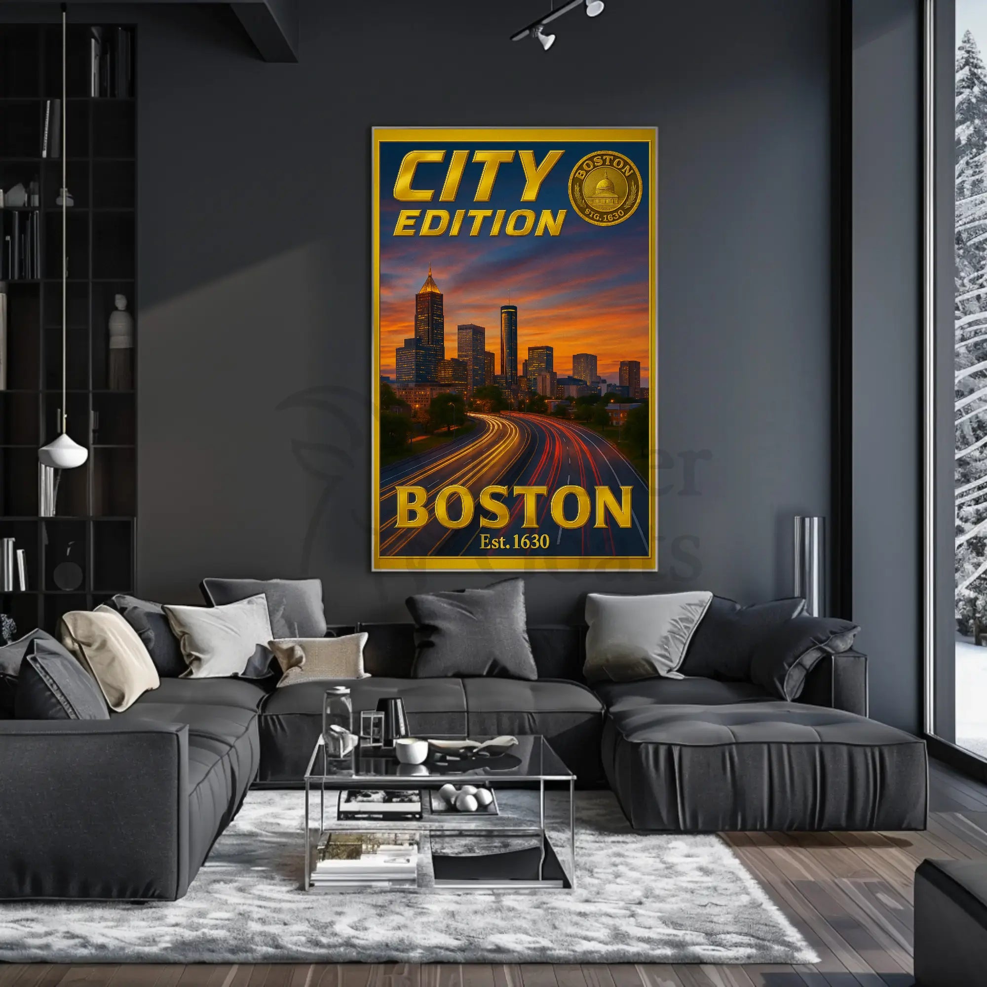 Boston Skyline Sunset: Modern City Edition Travel Poster PosterGoat