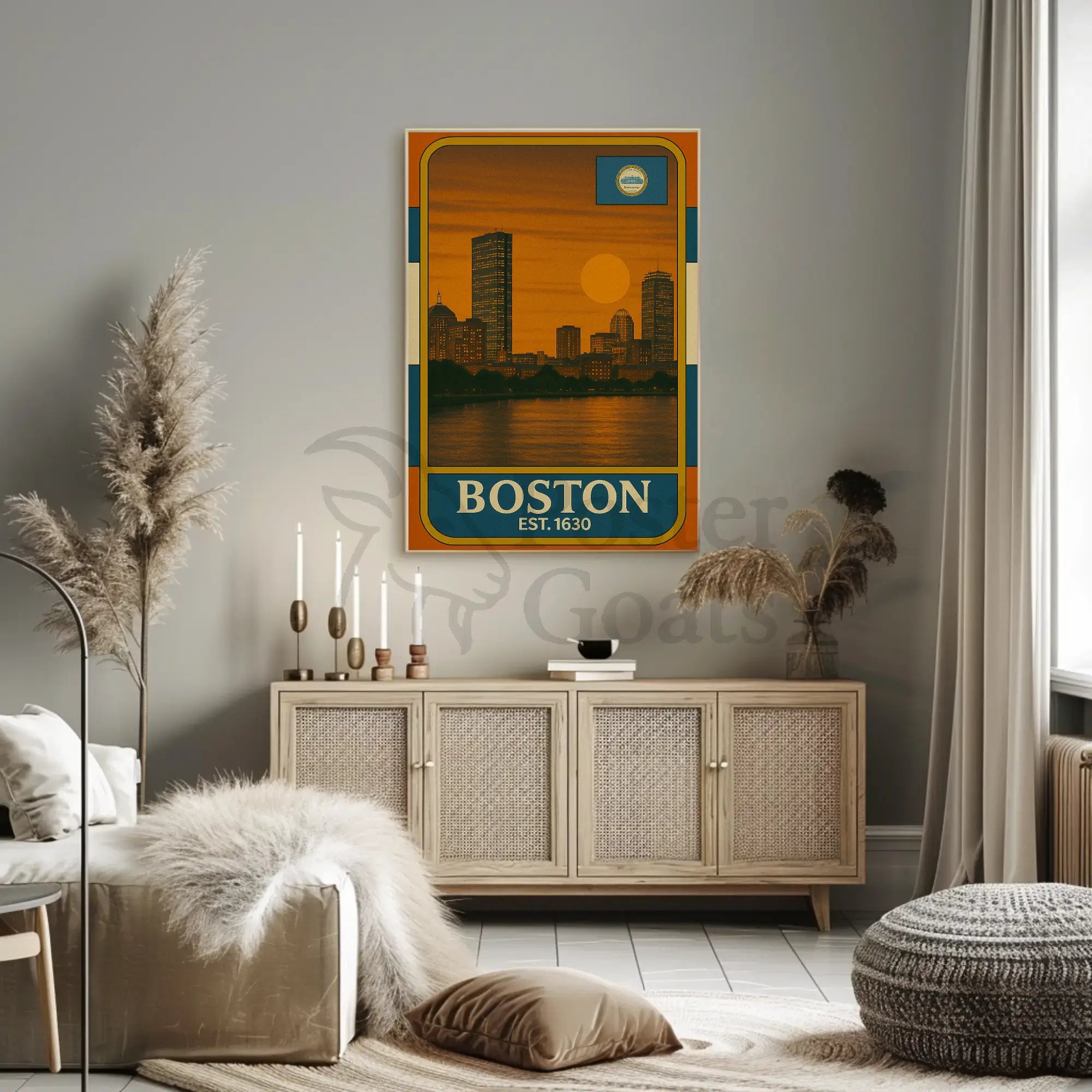 Boston Vintage Skyline Travel Poster PosterGoat
