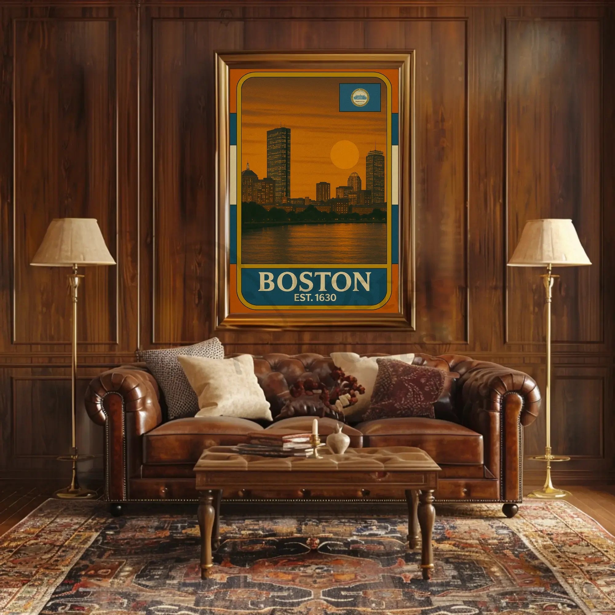 Boston Vintage Skyline Travel Poster PosterGoat