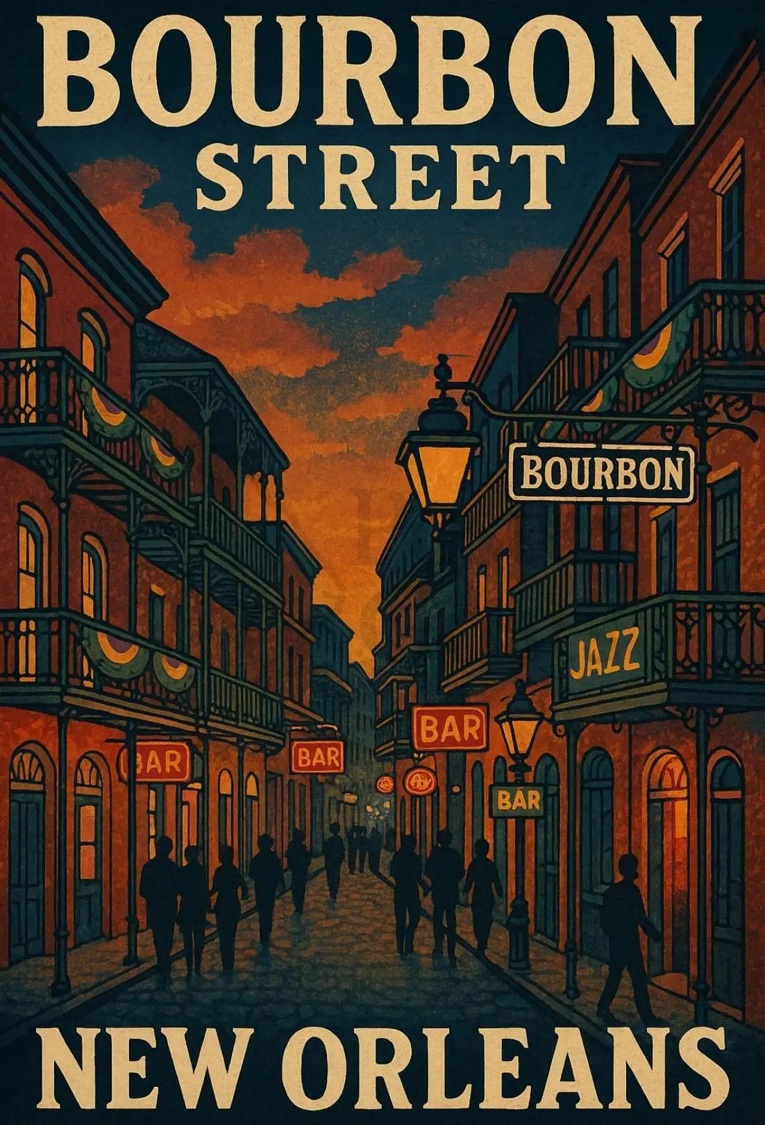 Bourbon Street Nightlife Vintage Travel Poster PosterGoat
