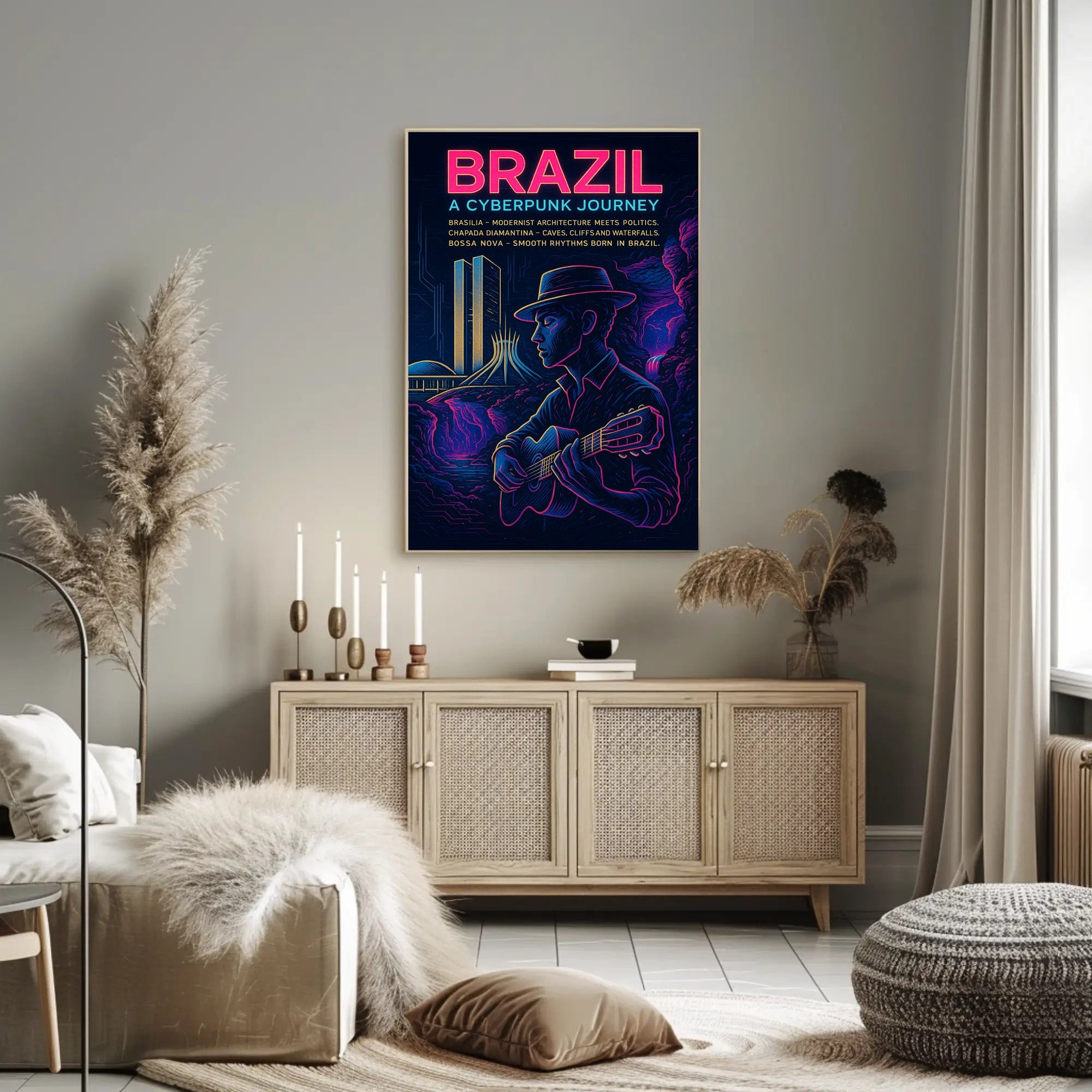 Brazil Cyberpunk Journey Poster Art Print PosterGoat