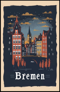Bremen Nightscape: Vintage European Urban or Cityscape Poster PosterGoat