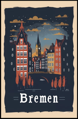 Bremen Nightscape: Vintage European Urban or Cityscape Poster PosterGoat