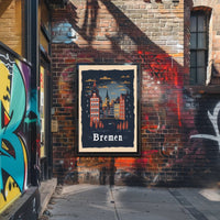 Bremen Nightscape: Vintage European Urban or Cityscape Poster PosterGoat