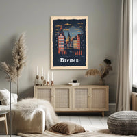Bremen Nightscape: Vintage European Urban or Cityscape Poster PosterGoat