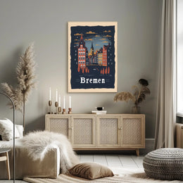 Bremen Nightscape: Vintage European Urban or Cityscape Poster PosterGoat
