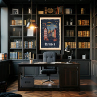 Bremen Nightscape: Vintage European Urban or Cityscape Poster PosterGoat