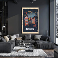 Bremen Nightscape: Vintage European Urban or Cityscape Poster PosterGoat