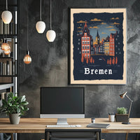 Bremen Nightscape: Vintage European Urban or Cityscape Poster PosterGoat