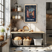Bremen Nightscape: Vintage European Urban or Cityscape Poster PosterGoat