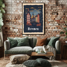 Bremen Nightscape: Vintage European Urban or Cityscape Poster PosterGoat