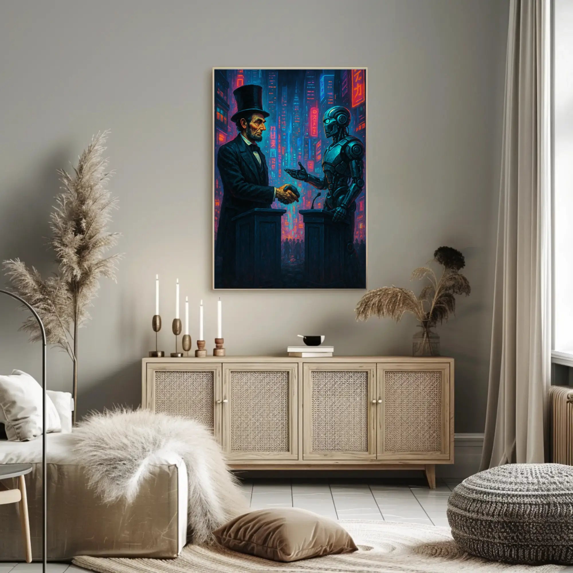 Bridge of Eras: Past Meets Future Sci-Fi Poster PosterGoat