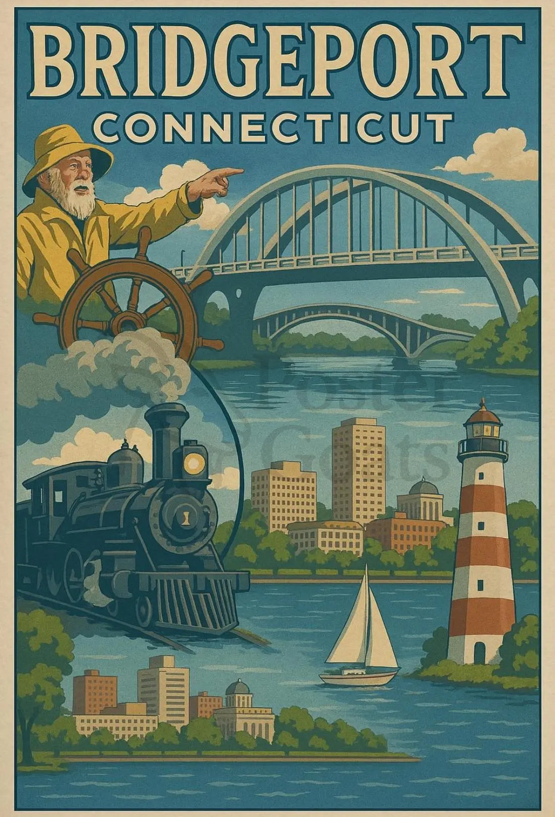 Bridgeport Adventure Awaits Vintage Travel Poster PosterGoat