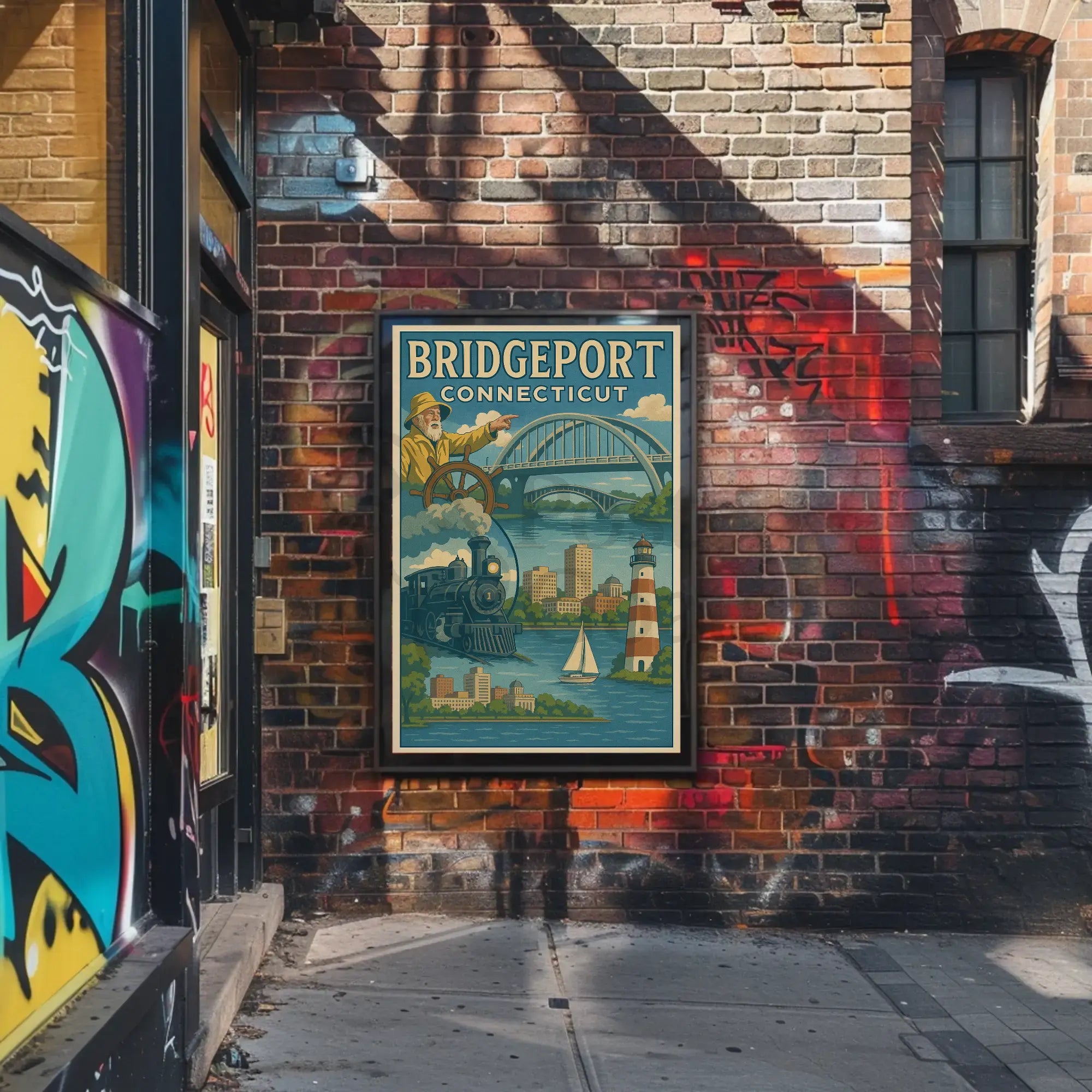 Bridgeport Adventure Awaits Vintage Travel Poster PosterGoat