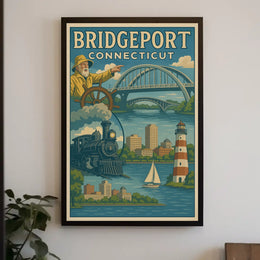 Bridgeport Adventure Awaits Vintage Travel Poster PosterGoat