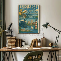 Bridgeport Adventure Awaits Vintage Travel Poster PosterGoat